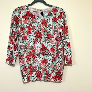 Boden Floral Back Button Down Wool Sweater Size 10